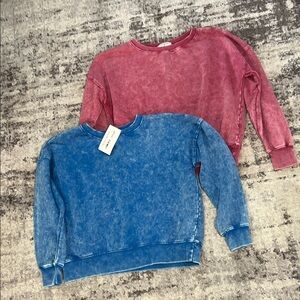 Zenana Vintage Wash Sweatshirts in Pink and Blue